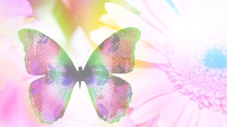 Soft Spring - flowers, collage, butterfly, spring, pink