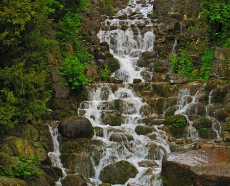 Waterfall - river, water, nature, Waterfalls, green, flora