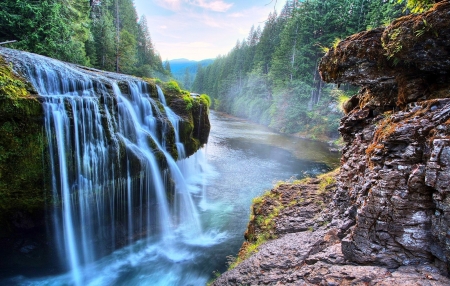 Waterfall - river, water, nature, Waterfalls, green, flora