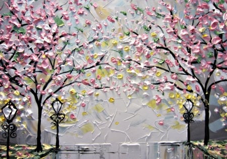 Spring - contemporaryartbychristine, pictura, pink, spring, texture, tree, painting, art