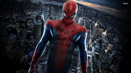 the amazing spiderman - city, spiderman, superhero, building