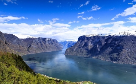 snowy peaks blending with clouds - tree, mountain, cloud, river