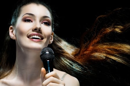 Singer - microphone, face, singer, hand, girl, woman