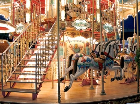 Carousel Closeup F - horses, carousel, wide screen, architecture, beautiful, photo, amusement, photography