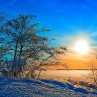 golden sunset on the winter field