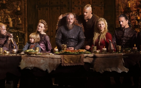 Vikings (TV Series 2013â€“ ) - actress, peopla, girl, tv series, katheryn winnick, vikings, foodlwoman, man, actor, table, travis fimmel