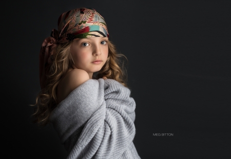 Little beauty - white, meg bitton, girl, child, copil, scarf, black