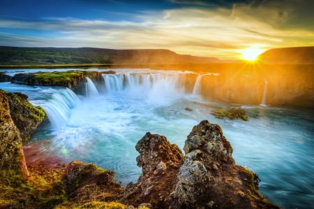 Iceland, Godafoss at sunset