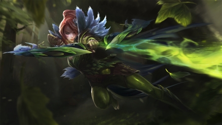 Lyralei - game, blue, lyralei, windranger, dota2, fantasy, redhead, green, woman, art, luminos