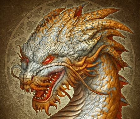 Oriental dragon - oriental dragon, fantasy, white, kerembeyit, orange, luminos, red eyes