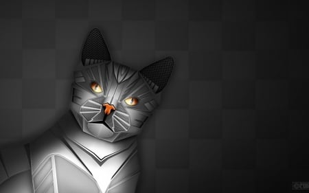 Fantasy cat - white, pisica, fantasy, black, cat, orange, luminos