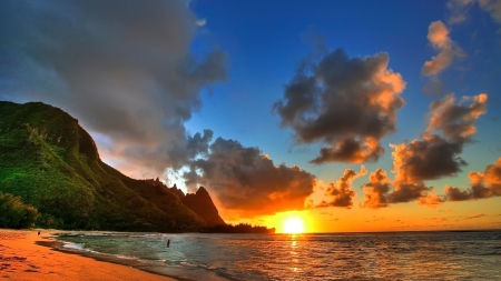 hawain beach sunset - beach, hawaii, ocean, sunset