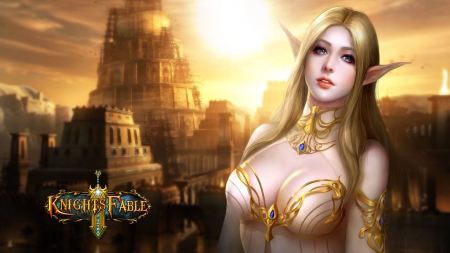 Elf princess - princess, beauty, elf, girl, fantasy, yellow, game, luminos, golden, knights fable