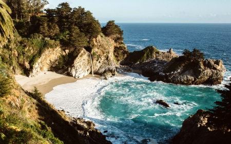 McWay Falls, Big Sur, California - usa, nature, waterfall, beach, ocean