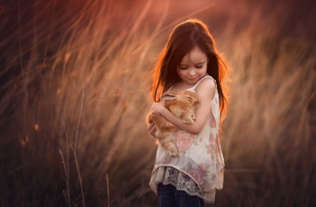 I love you, bunny! - girl, pasti, easter, child, copil, bunny, rabbit, iepure, animal, cute