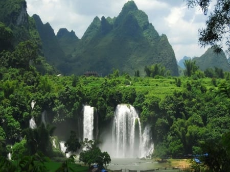 Waterfalls - mountains, forest, trees, waterfall