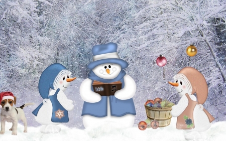 snowman carolers - snowman, scarf, hat, snow