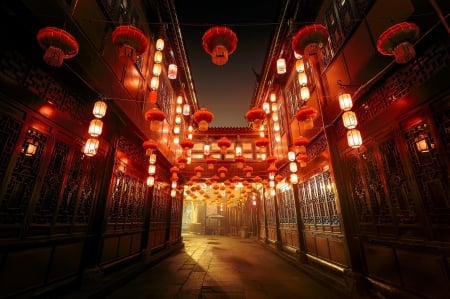 Jinli Street - street, china, lanterns, chengdu, jinli street, lights