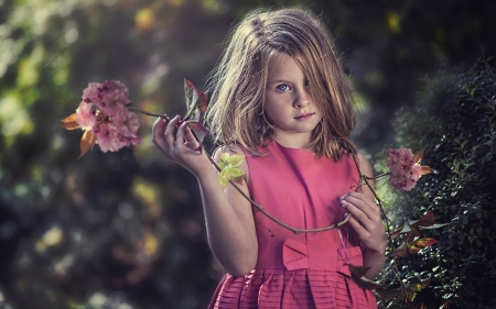 Little girl - sakura, girl, pink, copil, child, flower, spring