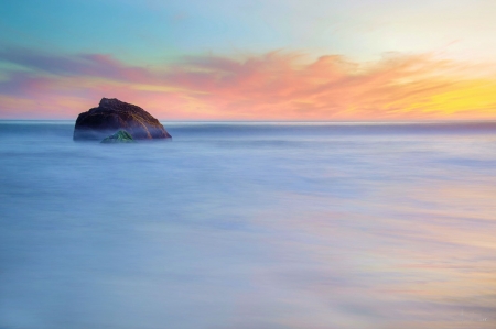 Matador Beach, Los Angeles, California - clouds, sunset, rock, sea, sky