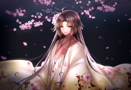 Shiki Ryougi - long hair, japanese, sakura, japan, shiki, anime, oriental, kimono, kara, manga