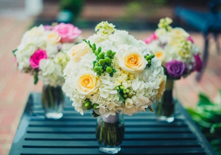 Wedding Bouquet - white roses, flowers, plants, green leaves