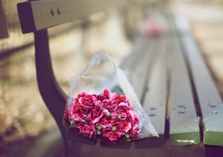 Bouquet on the bench - wood, bouquet, bench, flowers