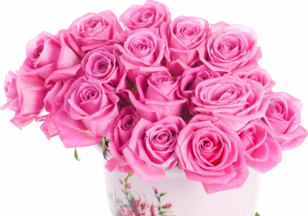 Bouquet of Roses - roses, flowers, vase, Pink