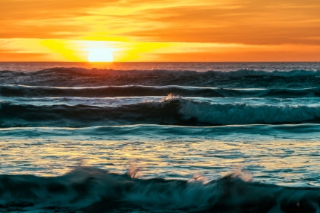 Riding the Beach, Cannon Beach, Oregon - waves, sea, Sun, sunset