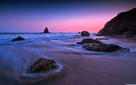 Purple sunset lights - sunset, nature, purple, beach