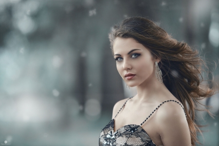 Beauty - woman, alessandro di cicco, girl, jewel, winter, wind, model