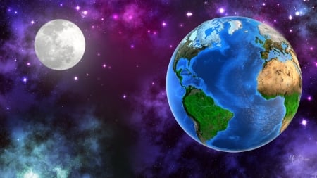 Earth and Moon - space, world, moon, firefox persona theme, planets, earth, stars, colorful