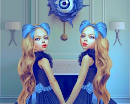 Twin Beauty - girls, room, art, blue