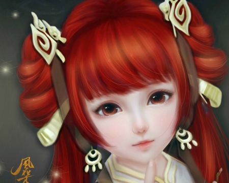 Lovely Face - face, fantasy, redhead, art