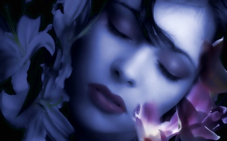 Lovely Face - flowers, face, blue, woman