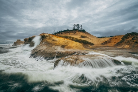 Cape Kiwanda, Pacific City, Oregon - sky, water, clouds, dunes, sea, waves