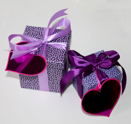 Packages - packages, purple, gift, heart, lovely