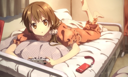 Playtime before bed - anime, bedtime, girl, playing