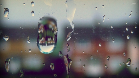 raindrops - building, glass, window, raindrops