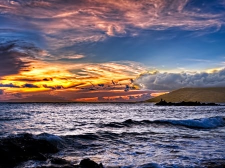 Sea Waves Decline - clouds, nature, landscape, waves, sea, colors, decline, sky