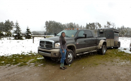 Time To Go To Work.. - women, fun, female, boots, snow, fashion, saddles, brunettes, western, barns, truck, girls, trailer, cowgirl, style, outdoors