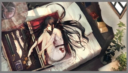 ☯|Sσℓιтʋ∂ɛ|☯ - Alone, Cute, Green Leaves, Beauty, Serious, Gun, Books, Amazing, Scabbard, Black Hair, Knife, Black Belt, Suitcase, Pot, Bed, Sandals, Sword, Sweet, White Dress, Pillow, Lonely, Lovely, Daggers, Anime, Red Rose, Long Hair, Solitude, Table, Lamp, Beautiful, Girl, Window, Katakana, Diary, Wonderful, Plants, White Sheet