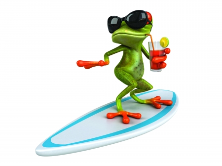 Surfen Frog - surf, humor, funny, 3d, frog, cocktail