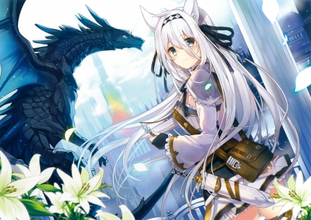 Dragon Trainer - fantasy, dragon, girl, cute, orginal, long hair, eshi, art book