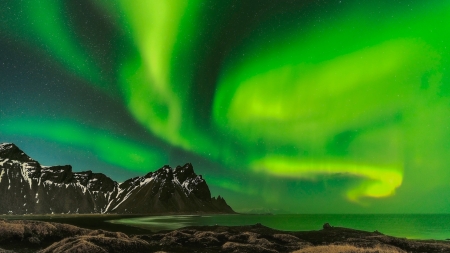 Northern Lights - sky, hill, nature, night