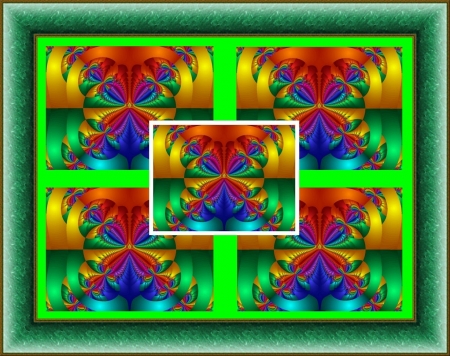 GREEN WITH ENVY - collage, framed, fractal, abstract