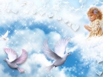 Baby angel and doves