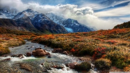 mountain stream - rock, stream, grass, mountain