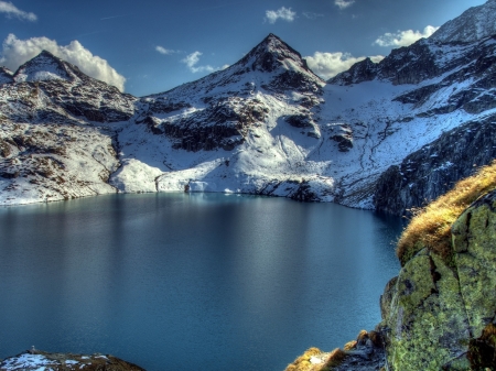 Lake Mountains - lake, mountains, peaks, nature, snow