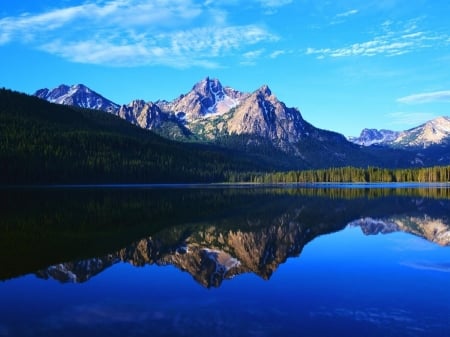 Mountain Reflection - lake, mountains, reflection, clouds, evening, nature